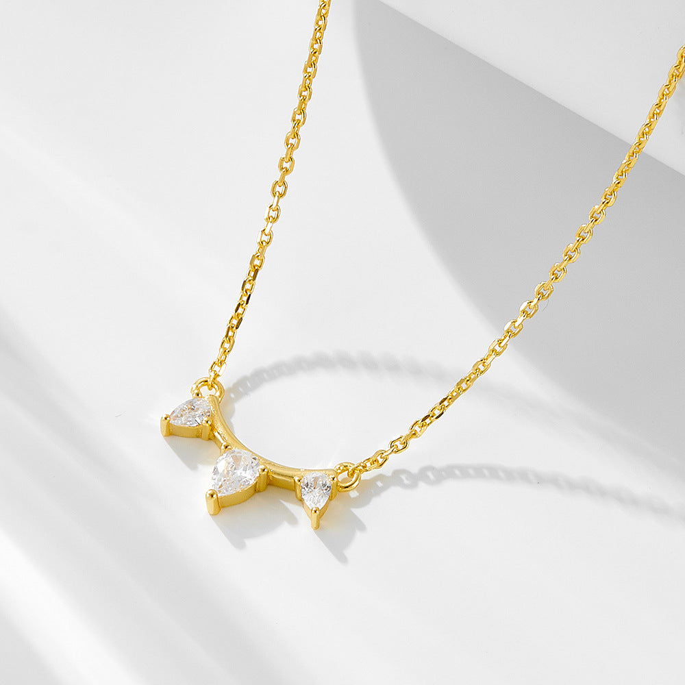 Wind 925 Sterling Silver Classic Single Row Inlaid Zircon Pendant Necklace Exquisite Water Drop
