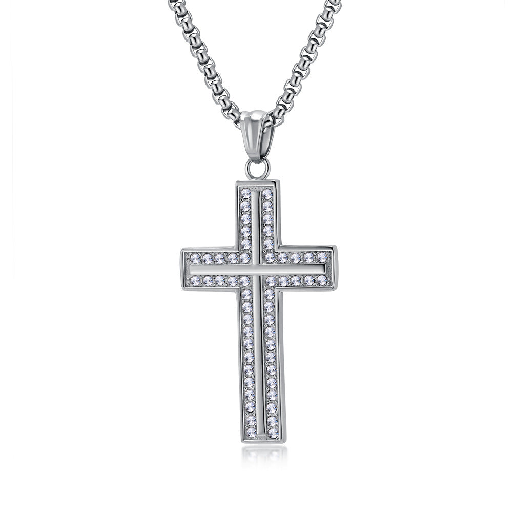 High-End Titanium Steel Cross Necklace with Zircon Pendant