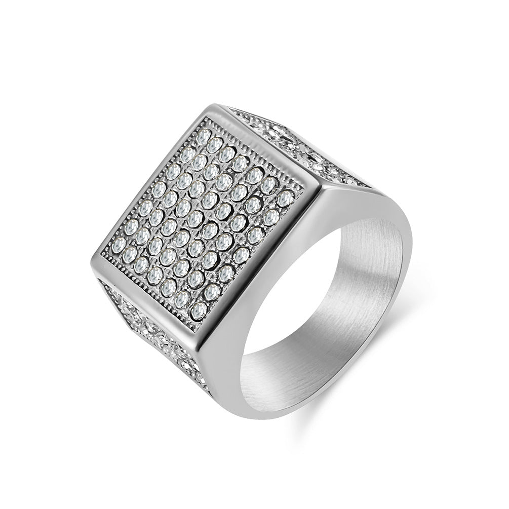 Titanium Steel 18K Gold Zircon Ring for Men's Fashion