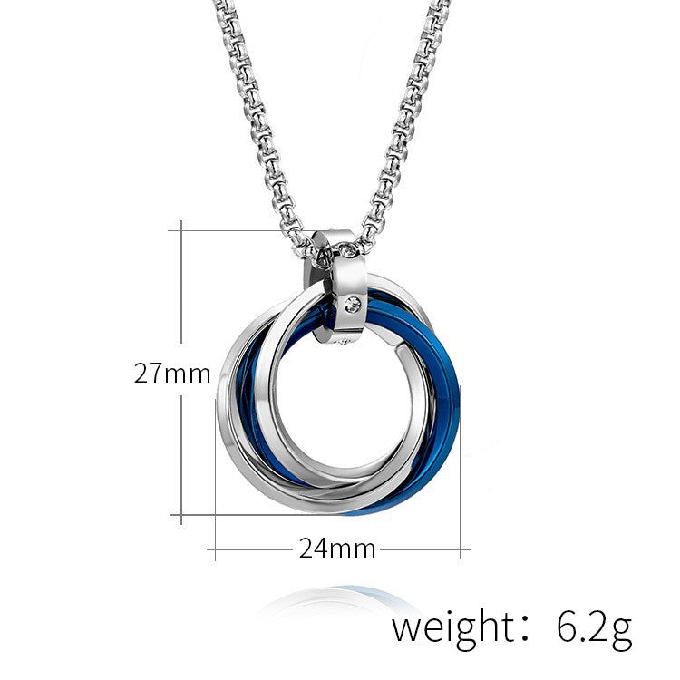 Planderful Interlocking Titanium Steel Necklace For Men Everyday Genie Three Ring Design Street Fashion