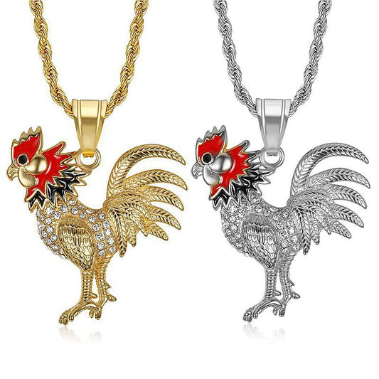 Zircon Necklace - Statement Gold Plated Rooster Pendant