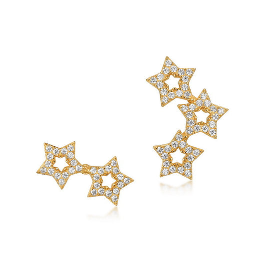Zircon Hollow Stars Asymmetric Sterling Silver Stud Earrings
