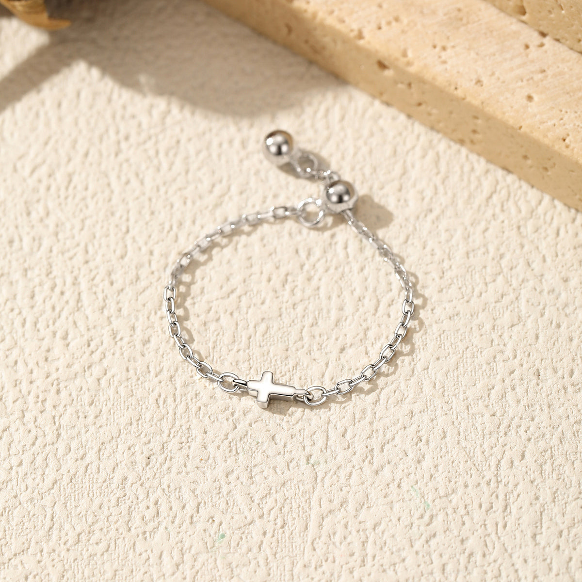 925 Sterling Silver Cross Chain Round Ring