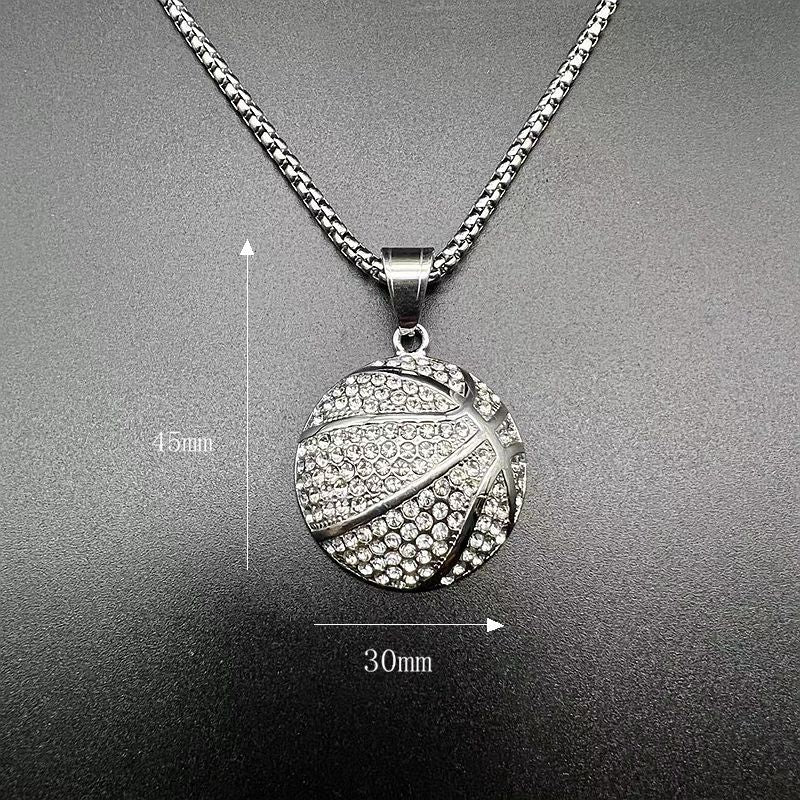 Planderful Basketball Pendant Necklace Premium Gold Plated Stainless Steel With Zircon For Hip Hop Fans