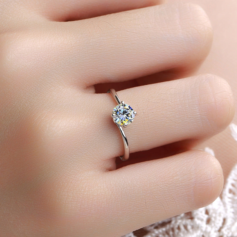 Four-Claw D-Color S925 Sterling Silver Women's Ring
