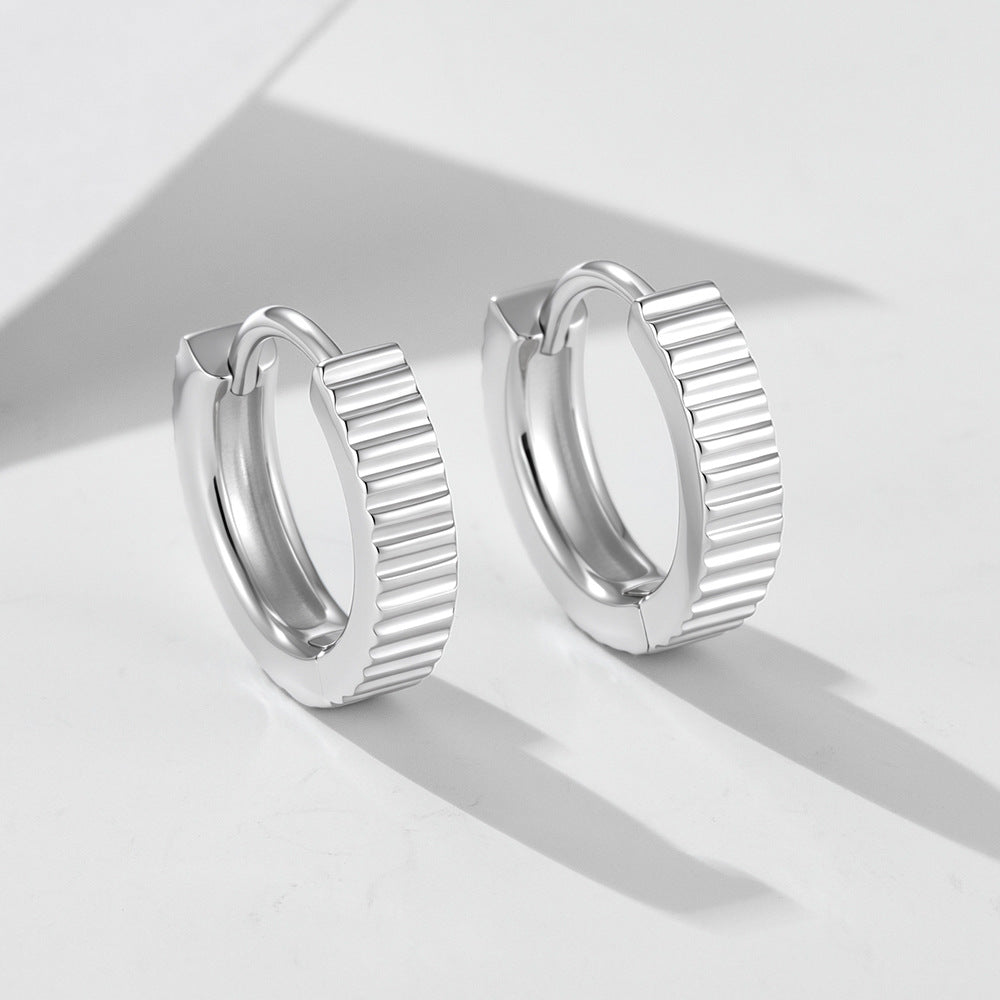 S925 Sterling Silver Earrings Minimalist Smooth Striped Ear Buckles Tremella