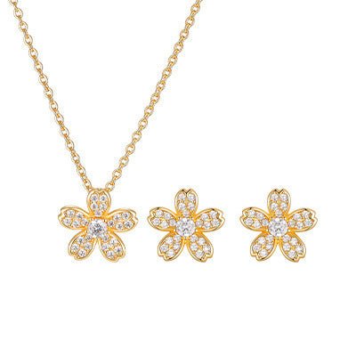 Necklace Women's Zircon Butterfly Stud Earrings Necklace Two-Piece Set – Copper Gift Set
