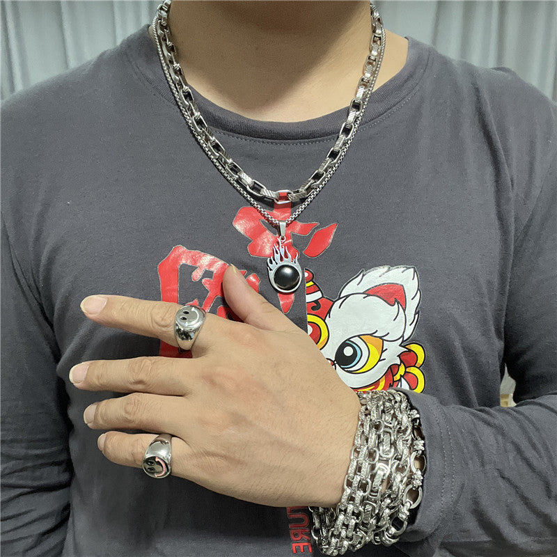 Trendy Multi-Color Flame Pendant Necklace for Men - Personalized Titanium Steel Jewelry