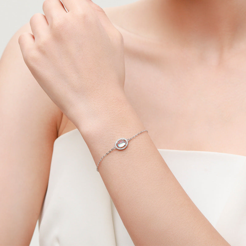 925 Sterling Silver Moon Moonstone Oval Bracelet