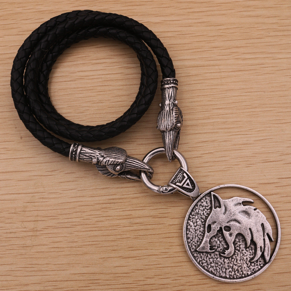 Viking Crow Wolf Head Necklace - Norse Legacy Men's Jewelry