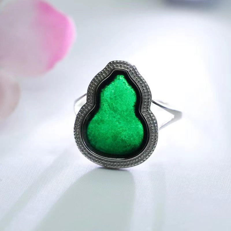 S925 Sterling Silver Adjustable Gourd Jade Ring from Planderful Collection