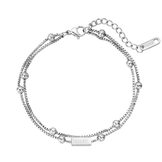 Planderful Titanium Steel Bracelet Double Layer Minimalist Style For Women Lucky Lady Charm Statement