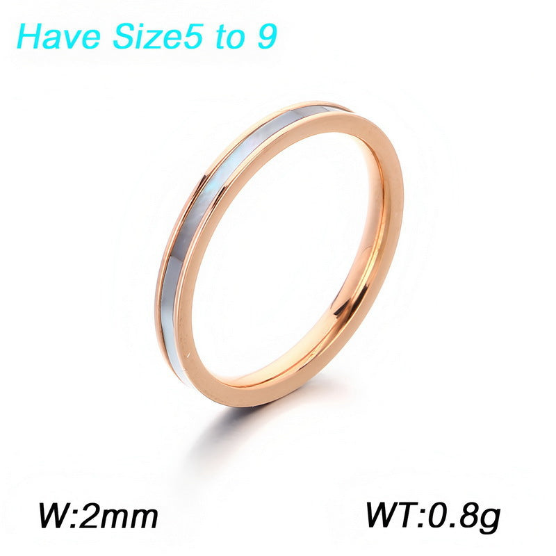 French Stacked Shell Plain Ring 2mm Embedded Fritillary Stainless Steel Women's