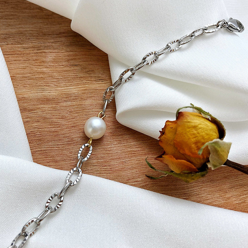 Jewelry Stainless Steel Freshwater Pearl Batch Flower Chain