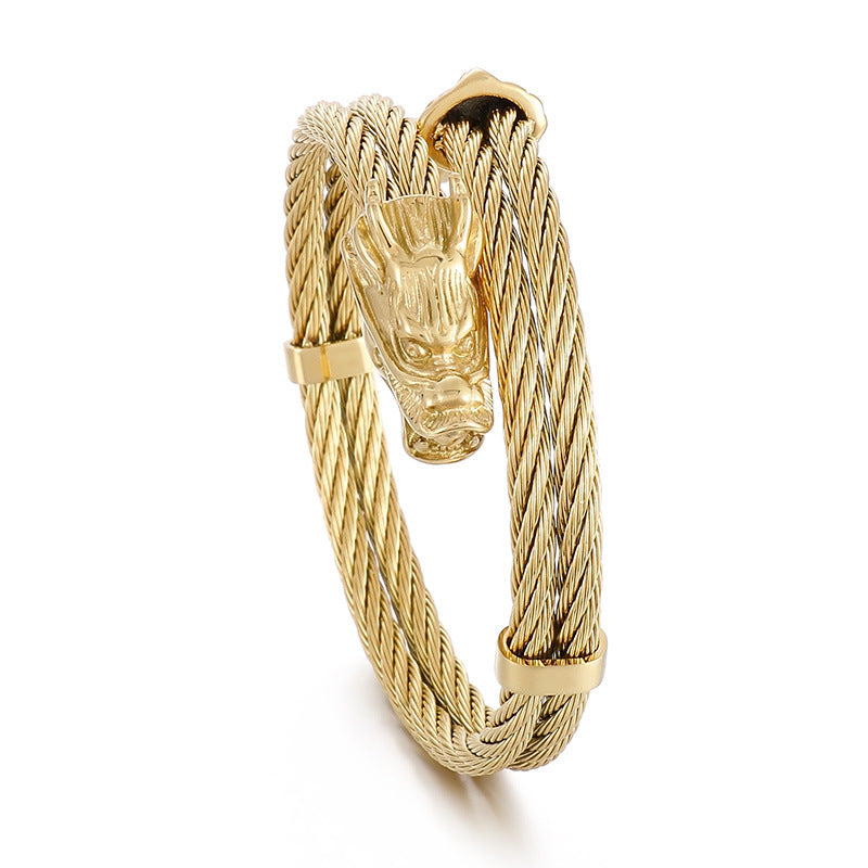 Dragon Design – Punk Style 8mm Sunway Asia Line Zodiac Dragon Titanium Steel Men's Bracelet