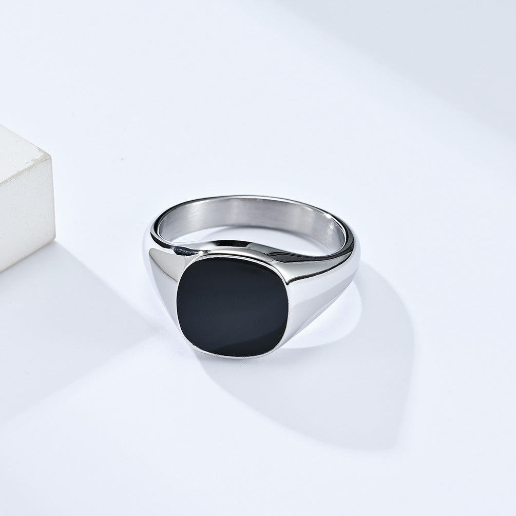 Titanium Steel Oil Drop Black Seal Ring for Men and Women