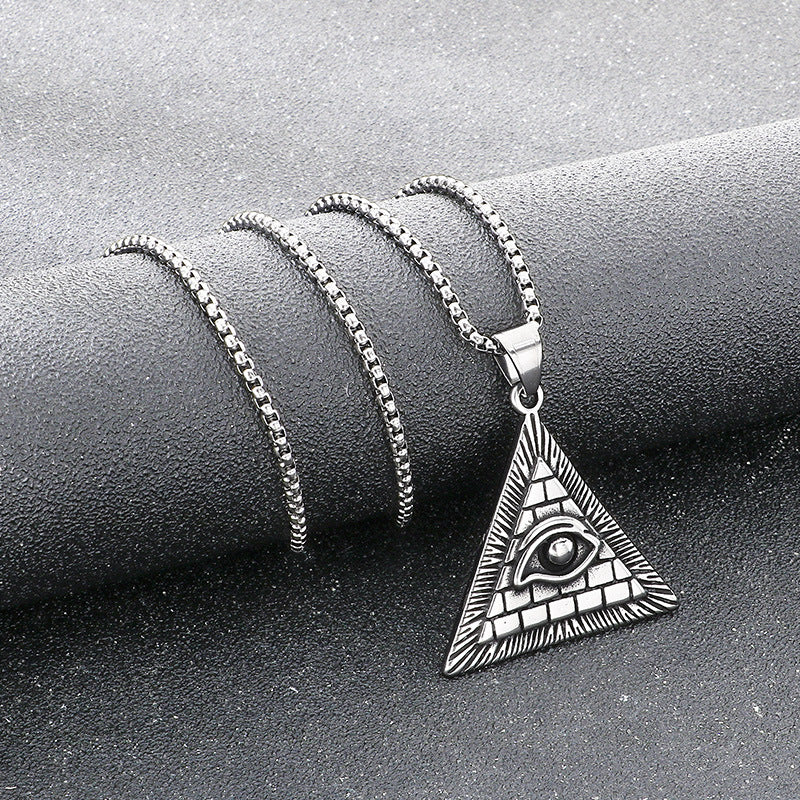 Retro Triangle Knot Pendant, Ancient Pyramid Eye Of Horus Stainless Steel Men's Necklace