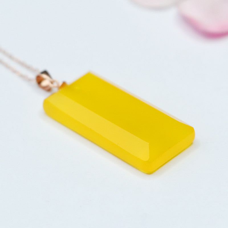 Yellow Chalcedony Square Peace Plaque Silver Pendant — No Chain