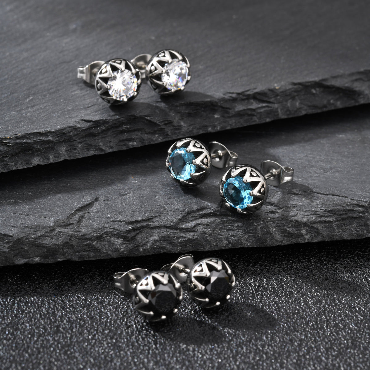 Crown-Set Zircon Single Stud Earring