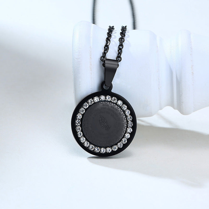 Stainless Steel Round Brand Pendant Necklace With Zircon