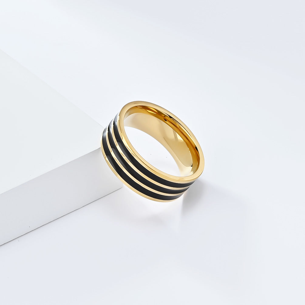 Cross-Border European and American Titanium Steel 18K Gold Three-Piece Set Oil Drop Ring Jewelry for Men and Women