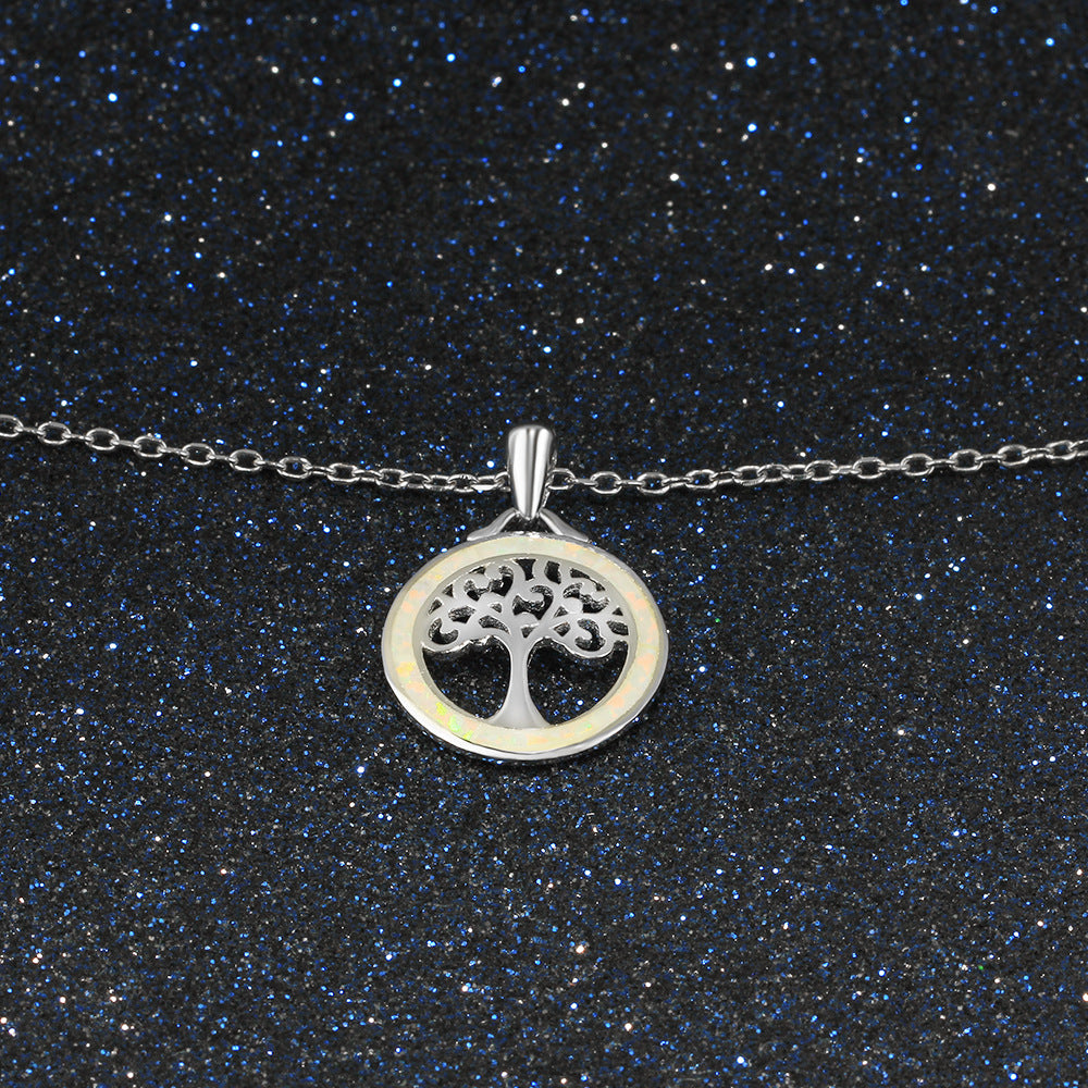 Planderful Jewelry Opal Pendant Tree Of Life Necklace In Sterling Silver For Everyday Elegance