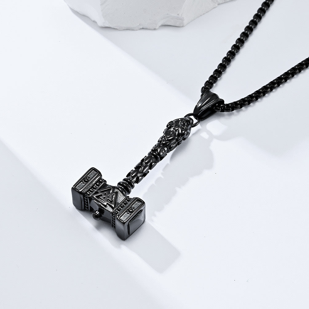 Stainless Steel Viking Thor Hammer Pendant Necklace For Men By Planderful Personalized Retro Style