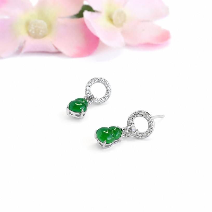 Jadeite Gourd 925 Silver Drop Earrings