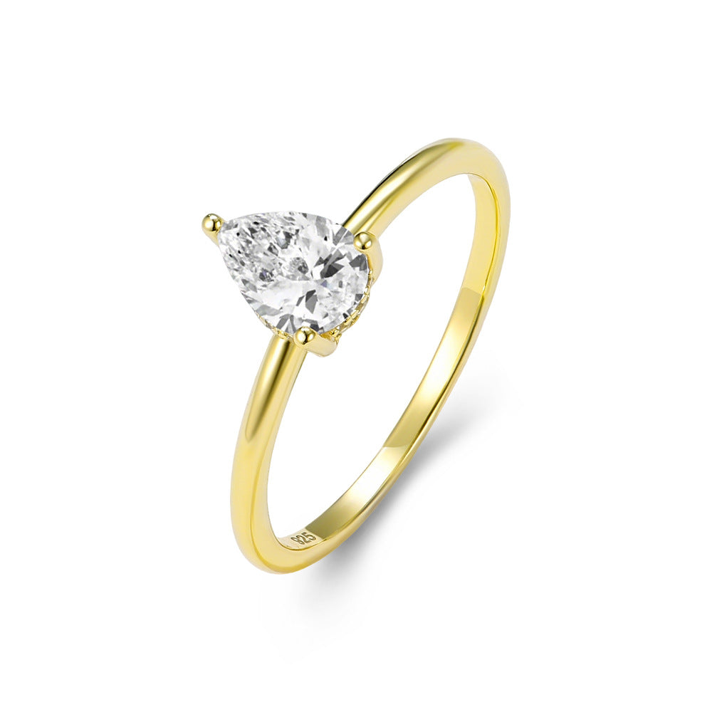 S925 Sterling Silver Water Drop Pear-Shaped Zircon Ring Simulated Diamond Ring, Marriage Proposal