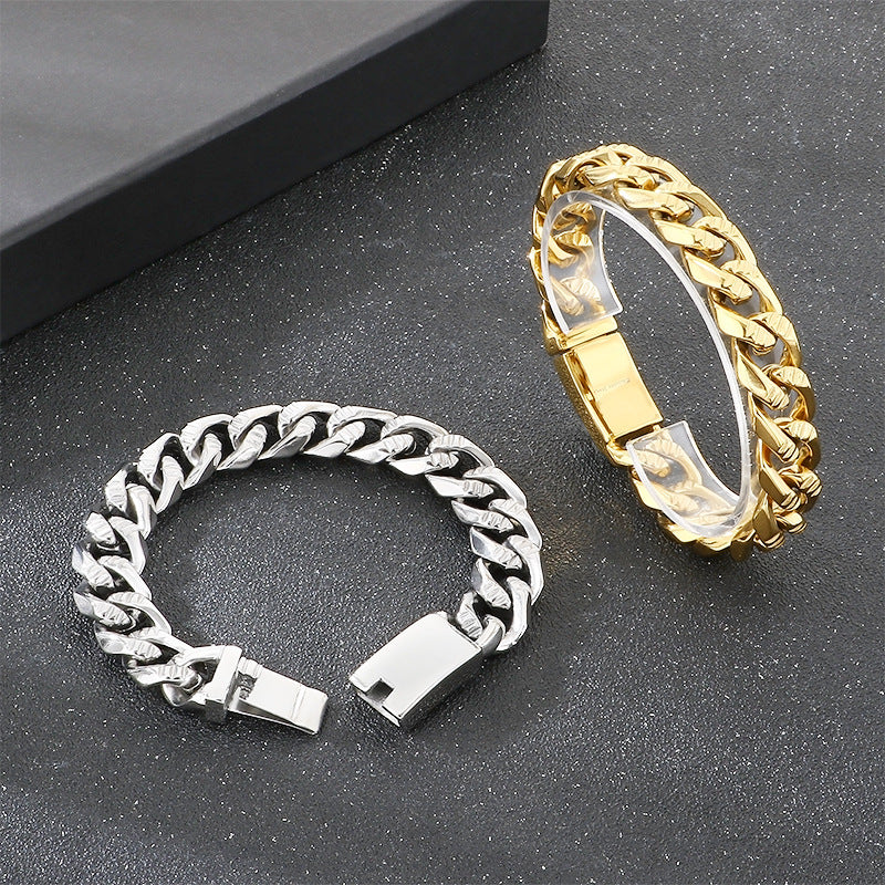 Hip-Hop Vacuum Plating – Horizontal Cuban Chain Stainless Steel Men's Bracelet
