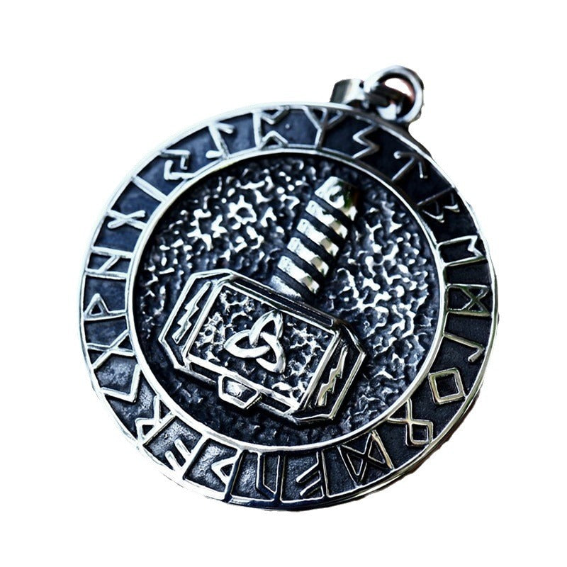 Planderful Everyday Genie Titanium Steel Viking Pendant with Odin Thor's Hammer Design for Men