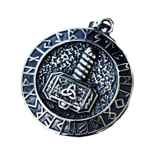 Planderful Everyday Genie Titanium Steel Viking Pendant with Odin Thor's Hammer Design for Men