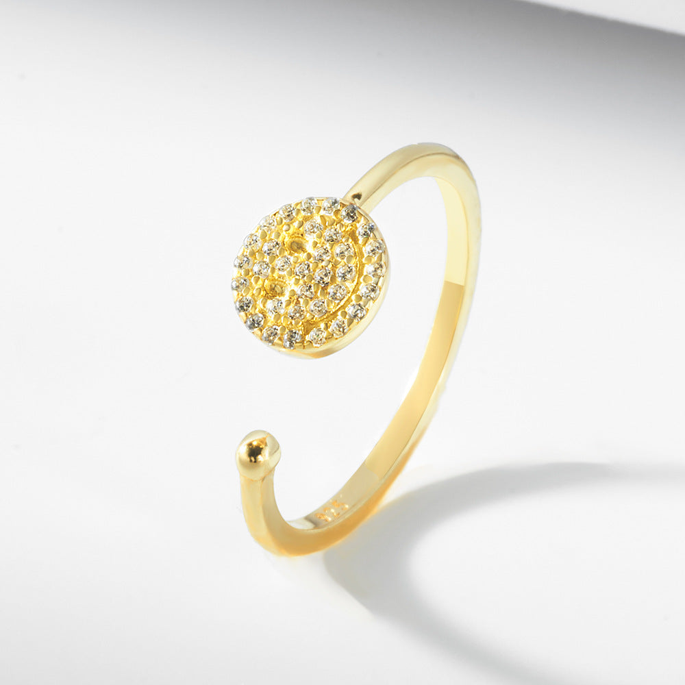 Europe And The United States For Micro-Inlaid Zircon Smiley Face Opening Sterling Silver Ring