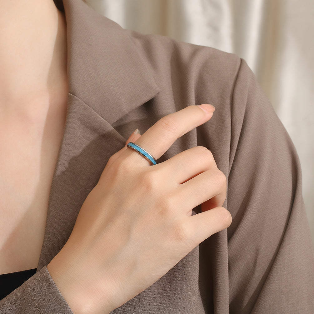 Amazon Tungsten Steel Inlaid Turquoise Gemstone Ring for Men and Women