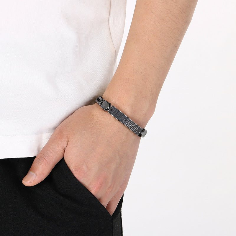 Style Titanium Steel Front & Back Chain Bracelet – Stainless Steel Curved Bar