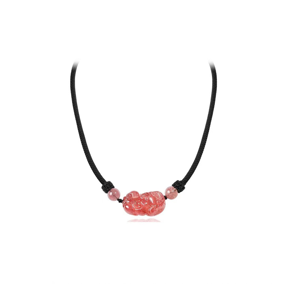 Strawberry Quartz Crystal Pixiu Pendant Necklace