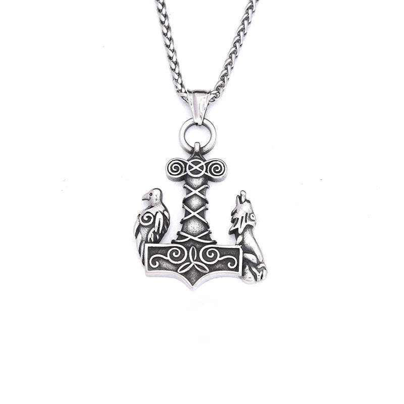 Nordic Viking Thor Wolf Stainless Steel Pendant Necklace for Men