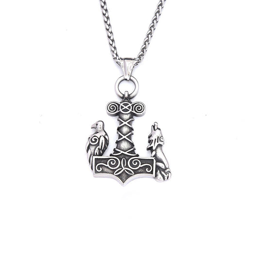 Nordic Viking Thor Wolf Stainless Steel Pendant Necklace for Men
