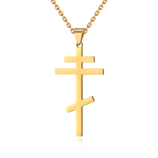 Steel Necklace - Vintage Orthodox Cross Pendant