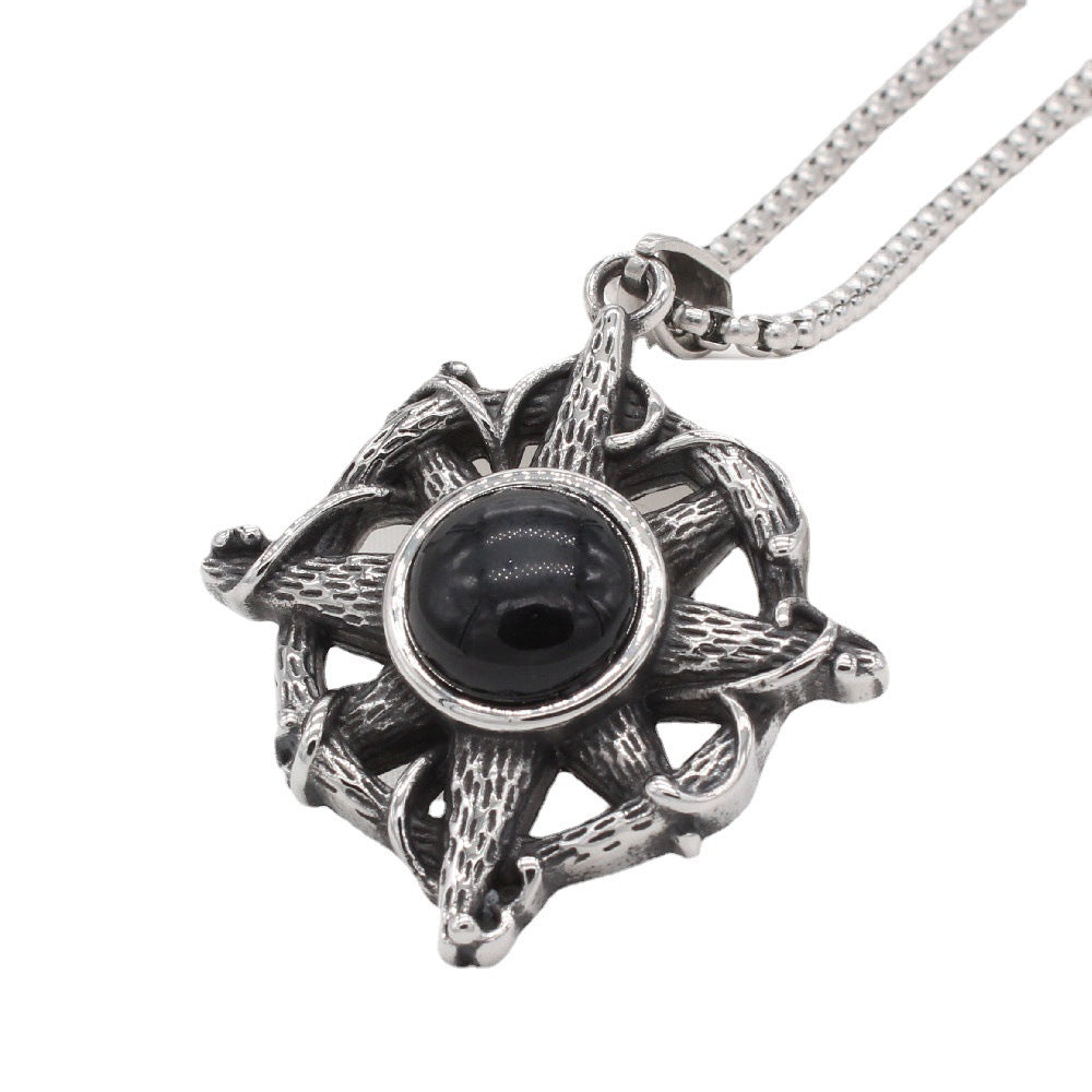 Planderful Cross Pendant Unisex Titanium Steel Black Stone Protection Statement Durable Craft Jewelry For Everyone