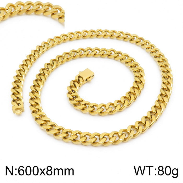 Stainless Steel Cuban Chain Bracelet, Rock Street Men's Vacuum Plated Four-Sided Grinding Square Necklace