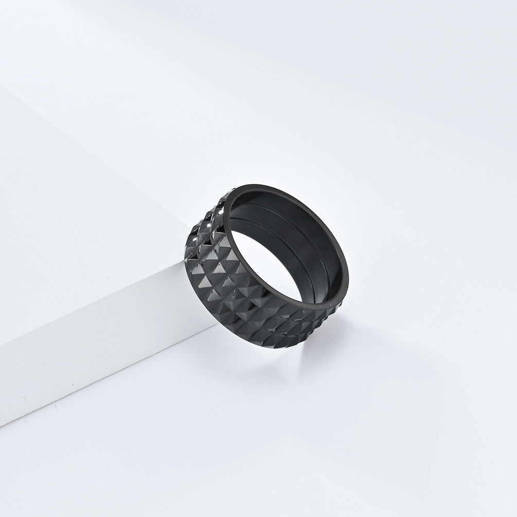 European And American Style Rhombus Lattice Stainless Steel Ring For Men And Women