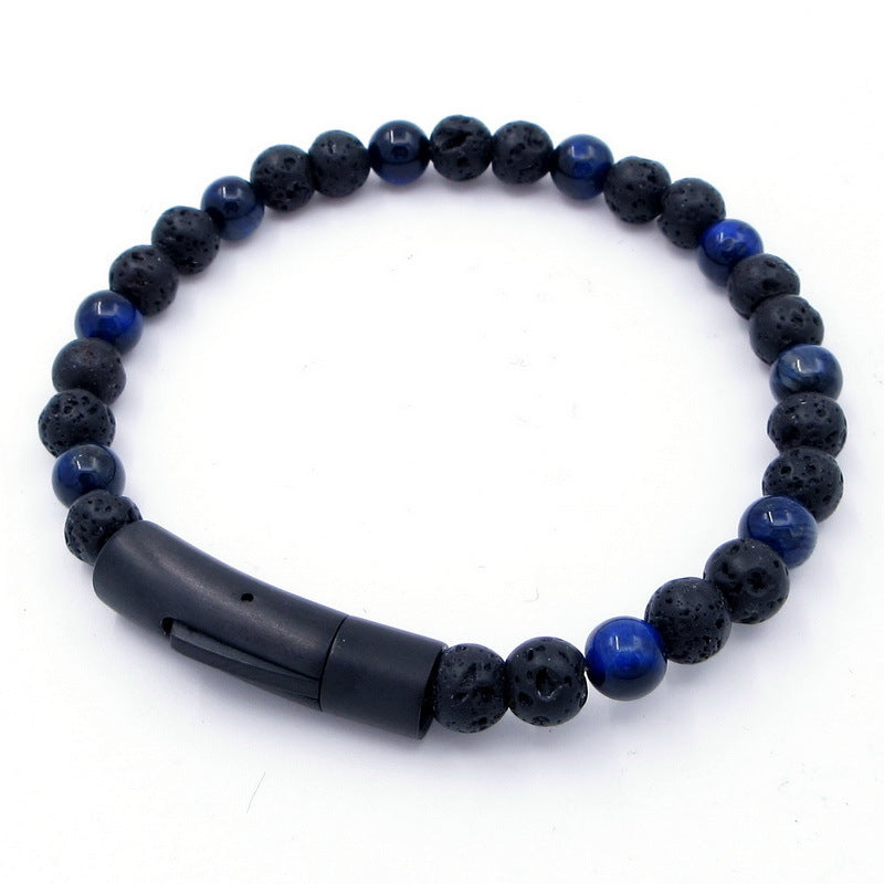 Bracelet – Tiger's Eye Stone Turquoise Magnetic Buckle Titanium Steel Men's Beaded