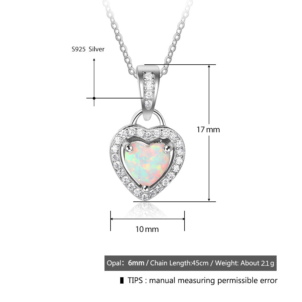 Planderful Jewelry Opal Heart Necklace In Sterling Silver With Zircon Accent For Modern Everyday Wear