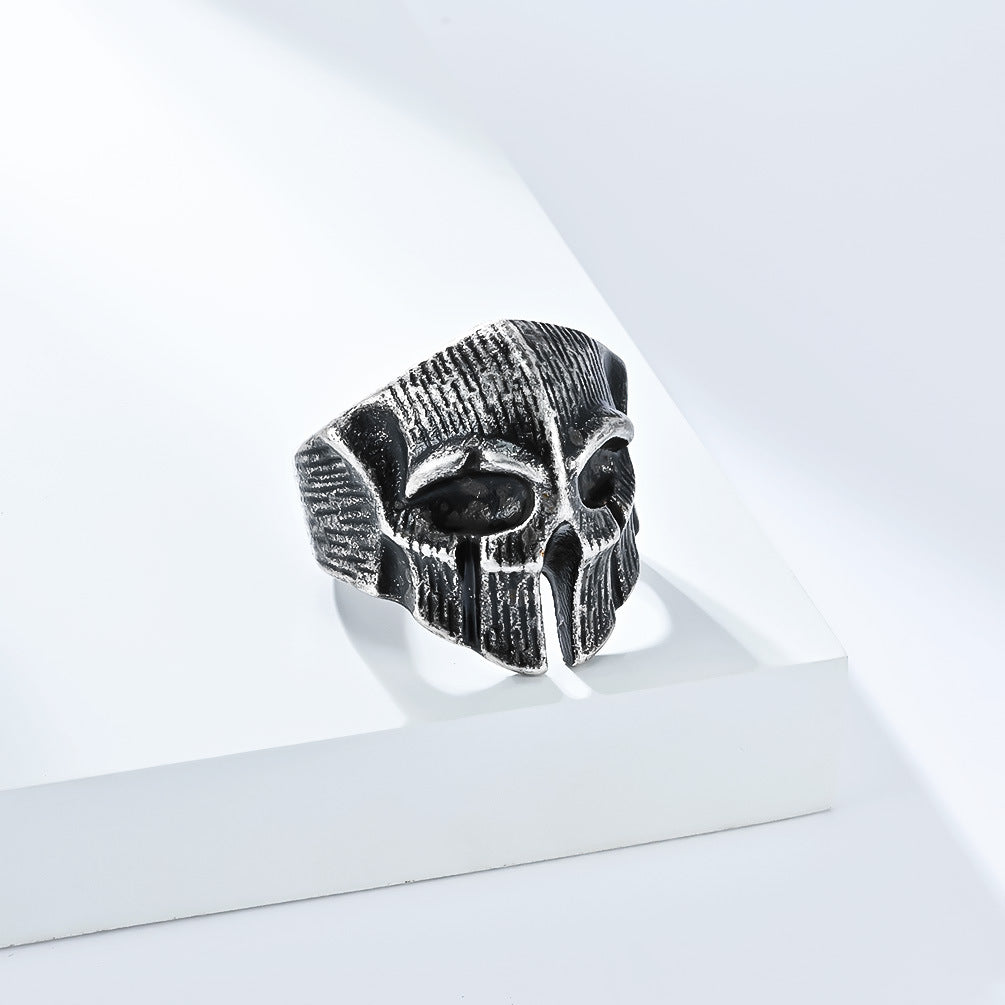 Planderful Spartan Skull Ring Titanium Steel For Men Bold Retro Warrior Jewelry Edition