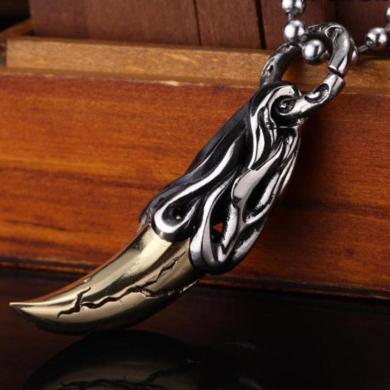 Personalized Titanium Steel Tiger Tooth Pendant for Men - Durable European and American Style Jewelry