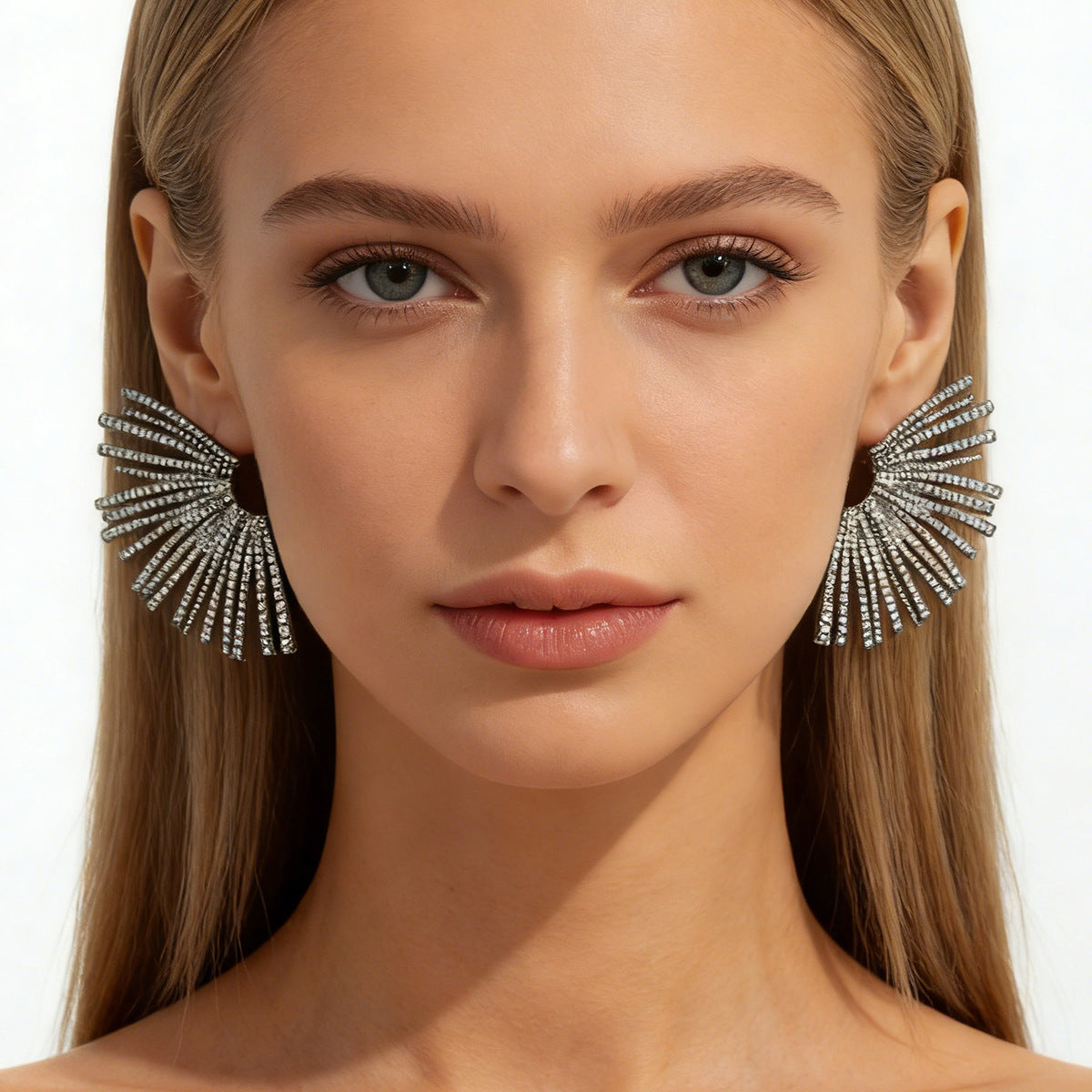Planderful Vienna Verve Zircon Earrings For Women Fan Shaped Geometric Inlaid Statement
