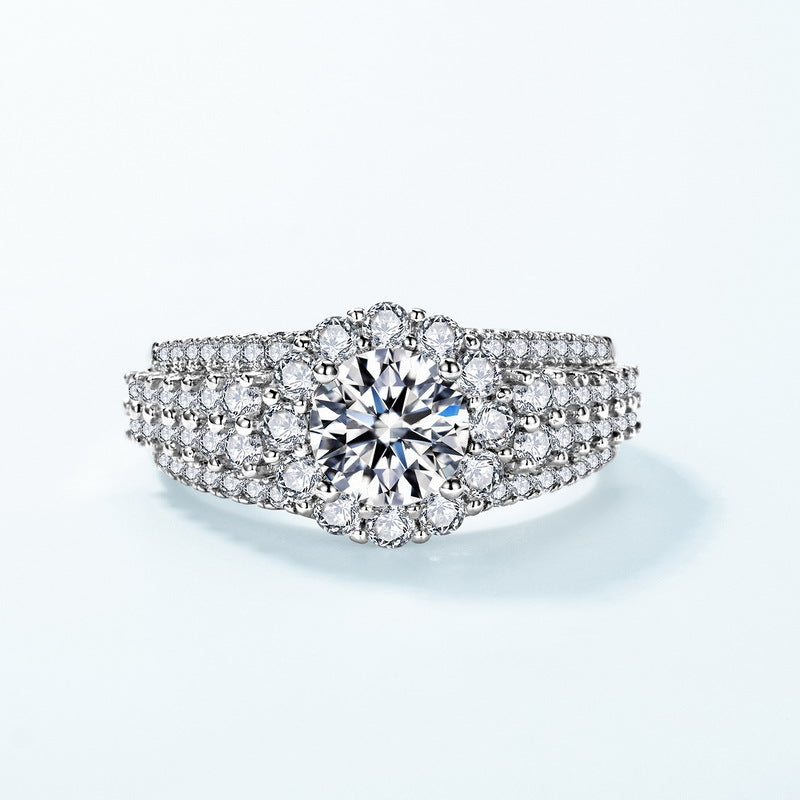 S925 Sterling Silver Moissanite Round Ring