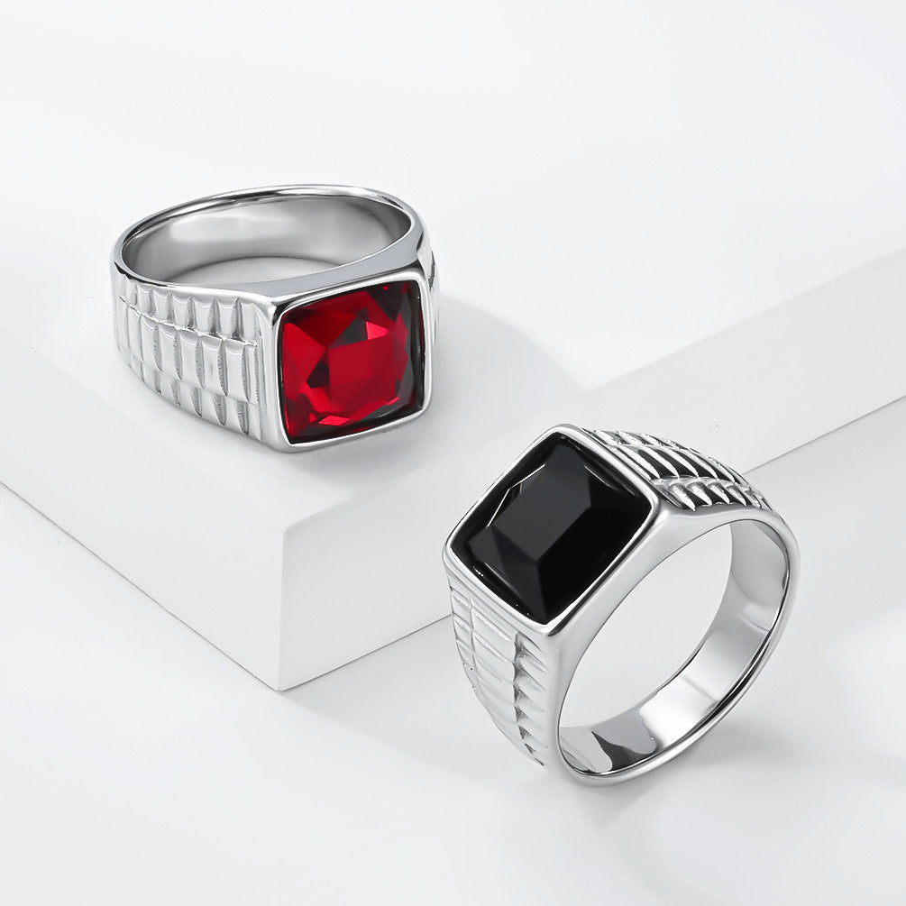 Gemstone Stainless Steel Men's Ring