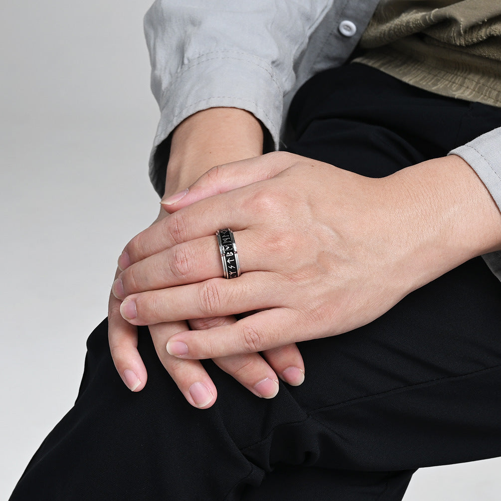 Viking Text Titanium Steel Rotating Ring For Men By Planderful Premium Durable Retro Style